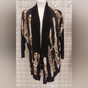 ZOZO WOMENS SWEATER CARDIGAN LONG OPEN FRONT STRIPS AND EXOTIC PRINT SIZE 1X